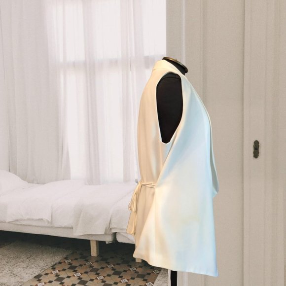 Daniel Rainn Open Front Shawl Collar Vest With Tie, Size Small - Picture 3 of 6